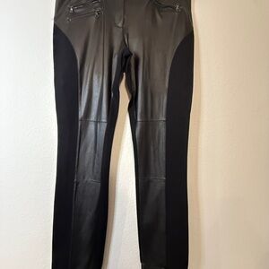 🆕 BCBG MAXAZRIA Faux Leather Panel Skinny Pants – Black Moto Style – Size L 🆕